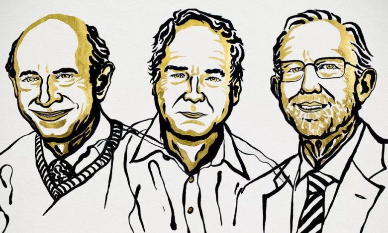 العلماء الثلاثة برسمة من جمعية جائزة نوبل