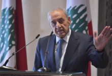 نبيه برّي خلال المؤتمر الصحفي اليوم. تصوير: عباس سلمان