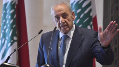 نبيه برّي خلال المؤتمر الصحفي اليوم. تصوير: عباس سلمان